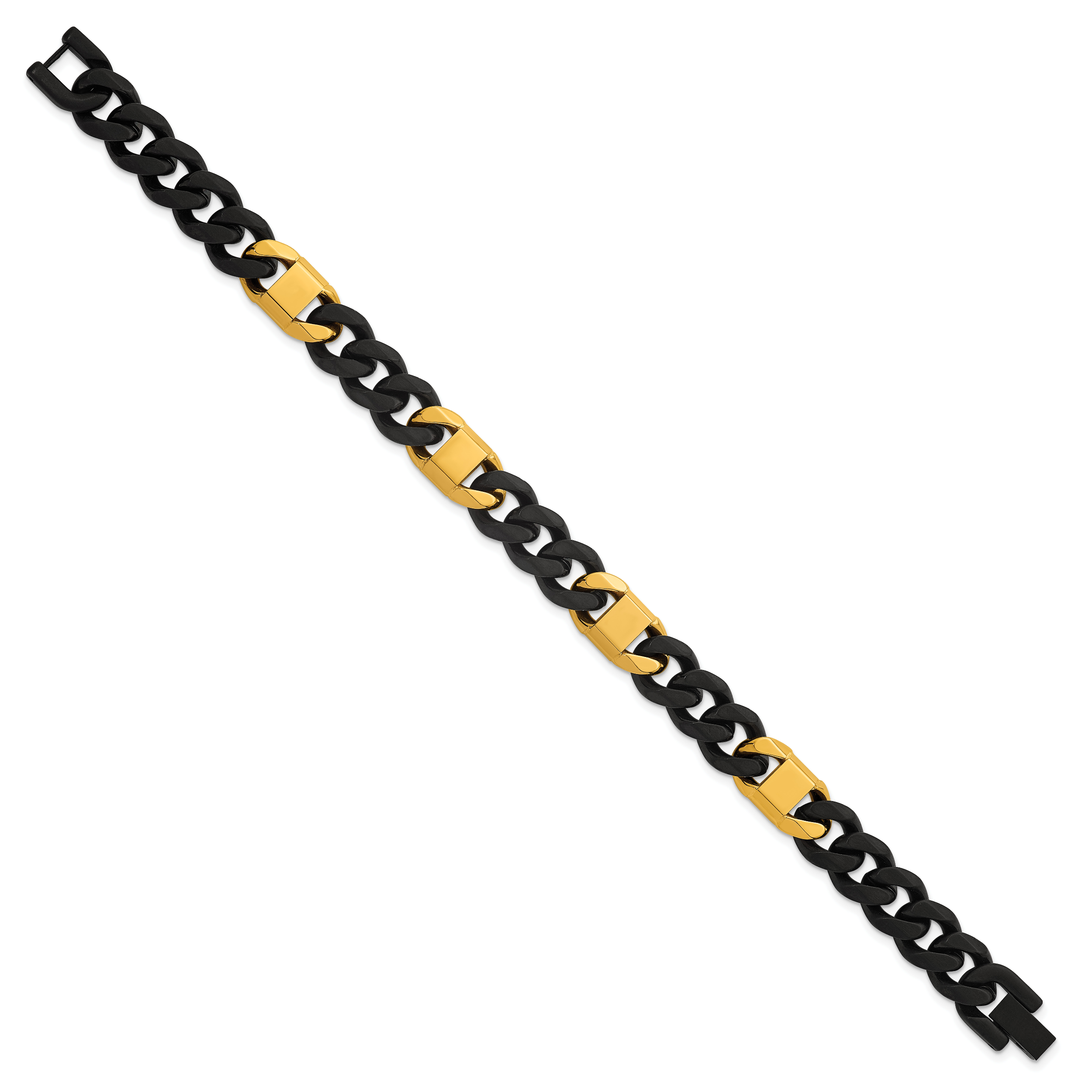 Brushed and Polished Gold-Tone Stainless Steel Cuban Chain Bracelet 10.5mm 8.5in