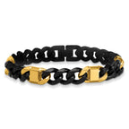 Brushed and Polished Gold-Tone Stainless Steel Cuban Chain Bracelet 10.5mm 8.5in