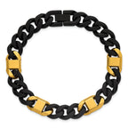 Brushed and Polished Gold-Tone Stainless Steel Cuban Chain Bracelet 10.5mm 8.5in