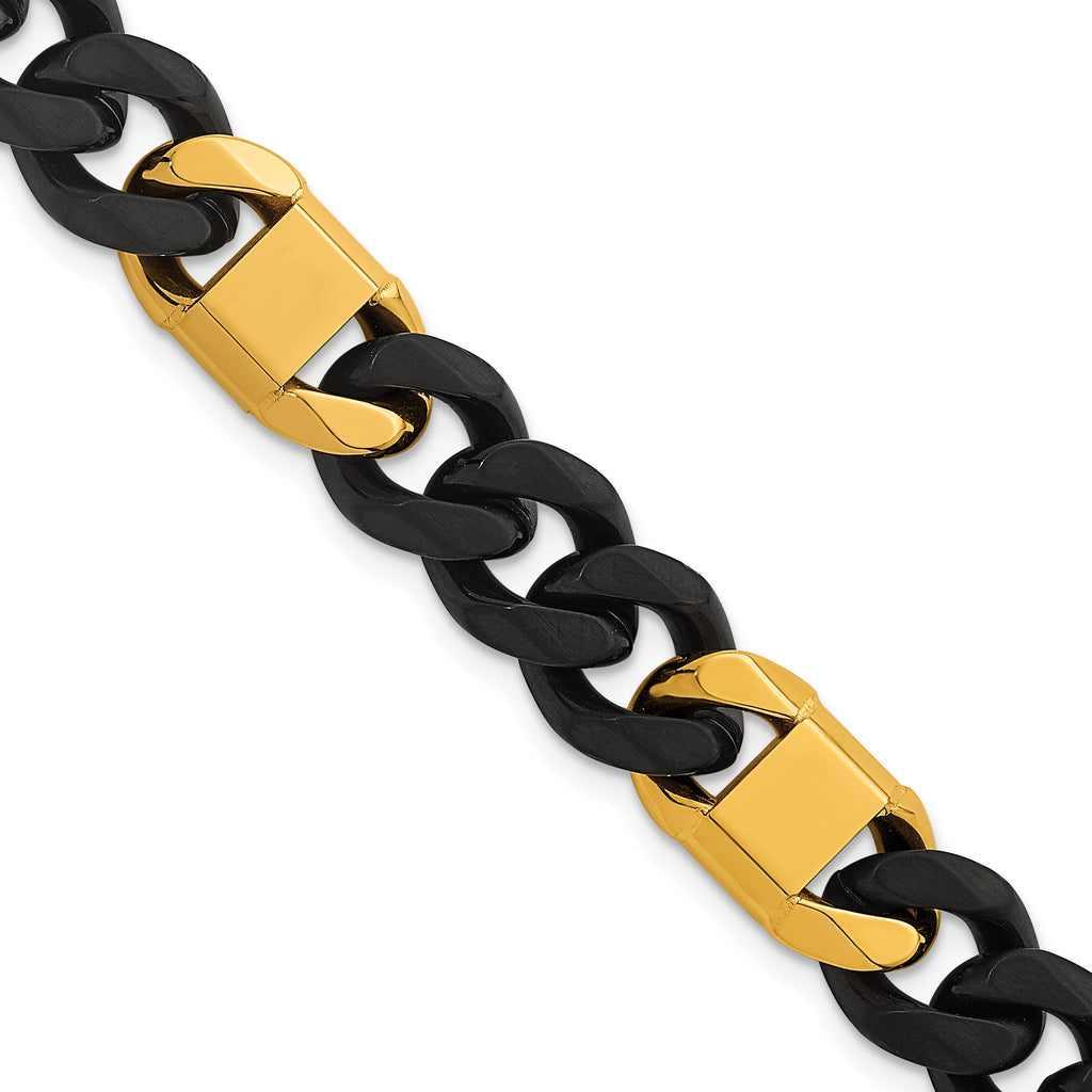 Brushed and Polished Gold-Tone Stainless Steel Cuban Chain Bracelet 10.5mm 8.5in
