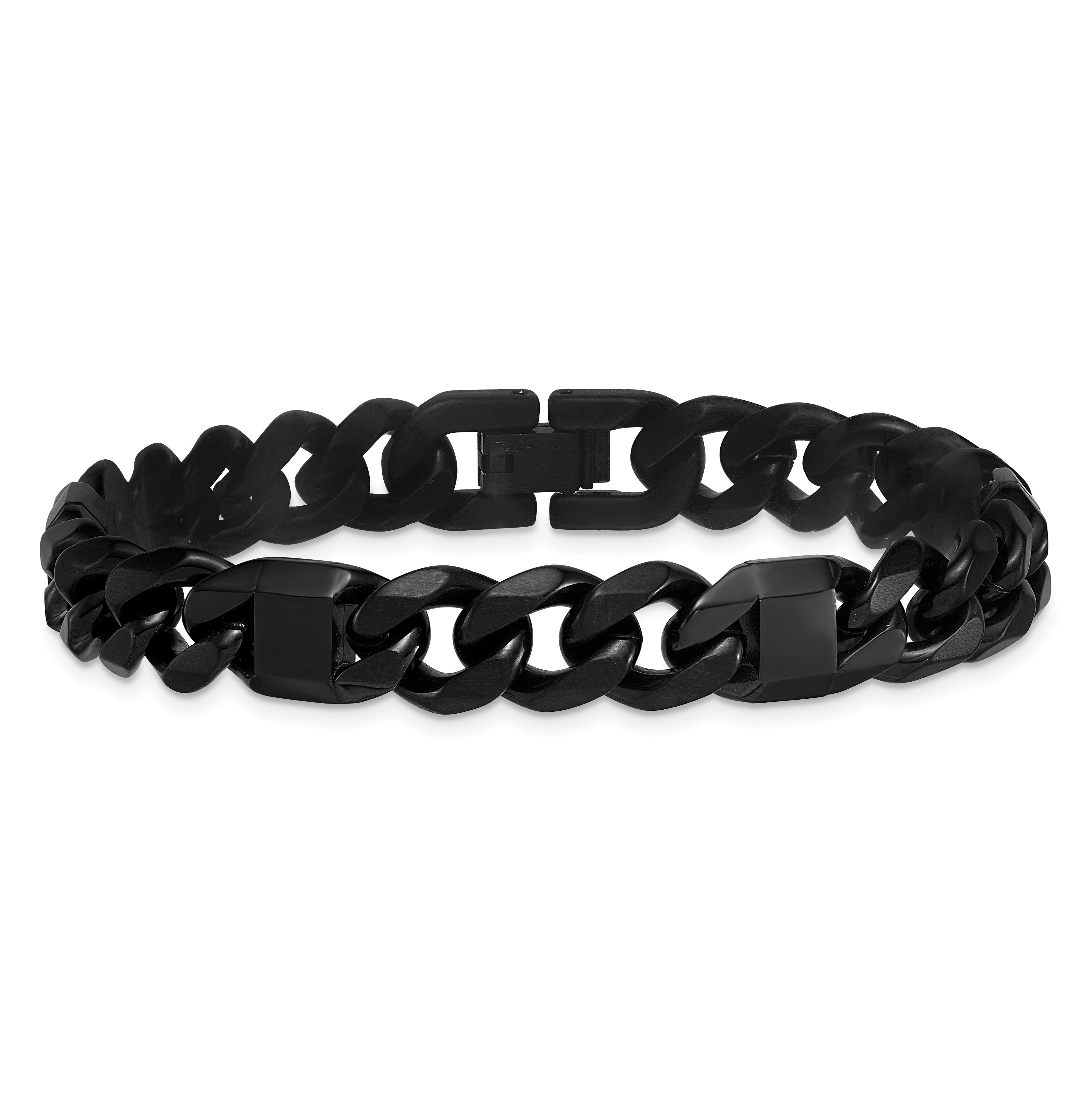 Brushed and Polished Black Stainless Steel Cuban Chain Bracelet 10.5mm