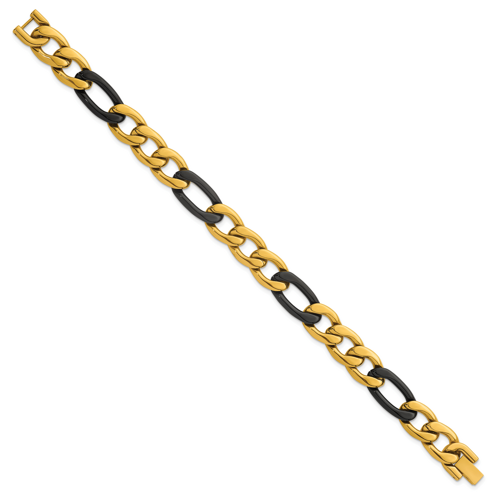 Polished Gold-Tone Stainless Steel Figaro Chain Bracelet 11mm