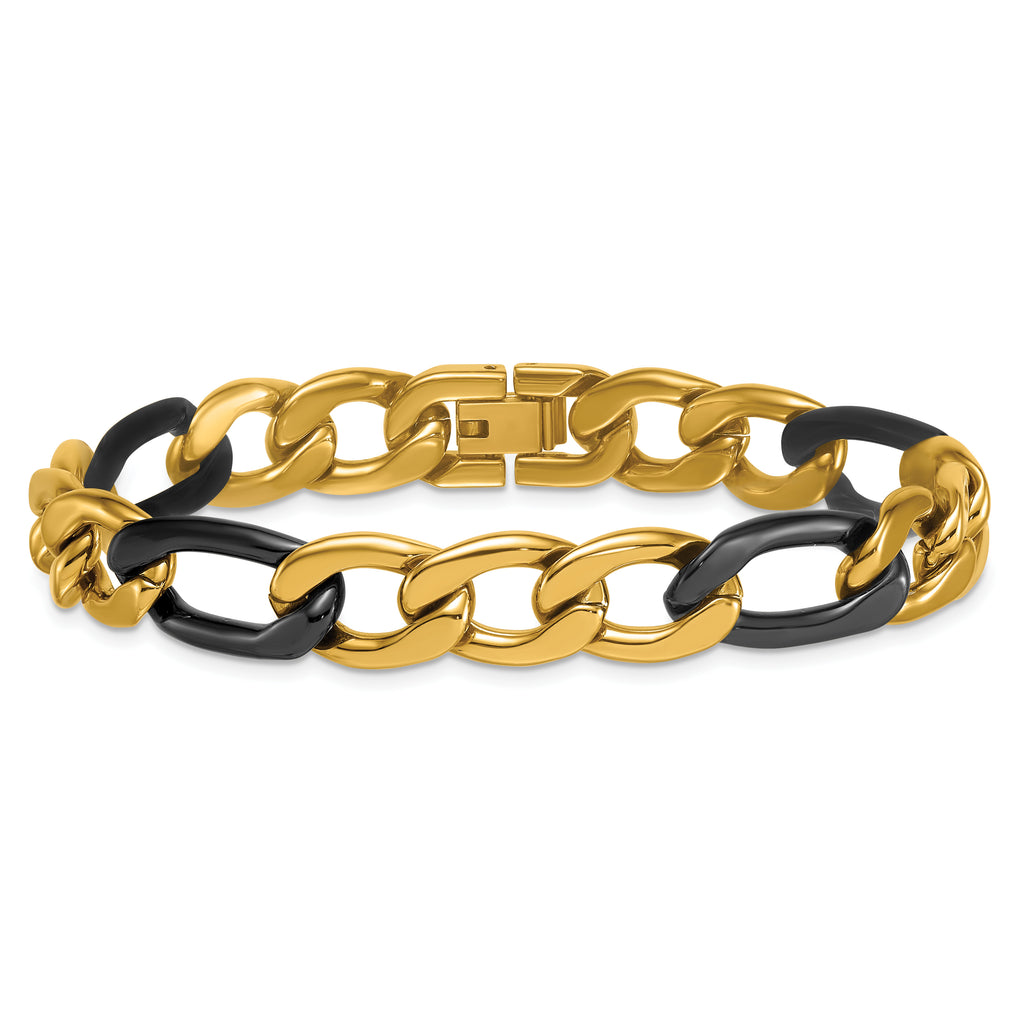 Polished Gold-Tone Stainless Steel Figaro Chain Bracelet 11mm