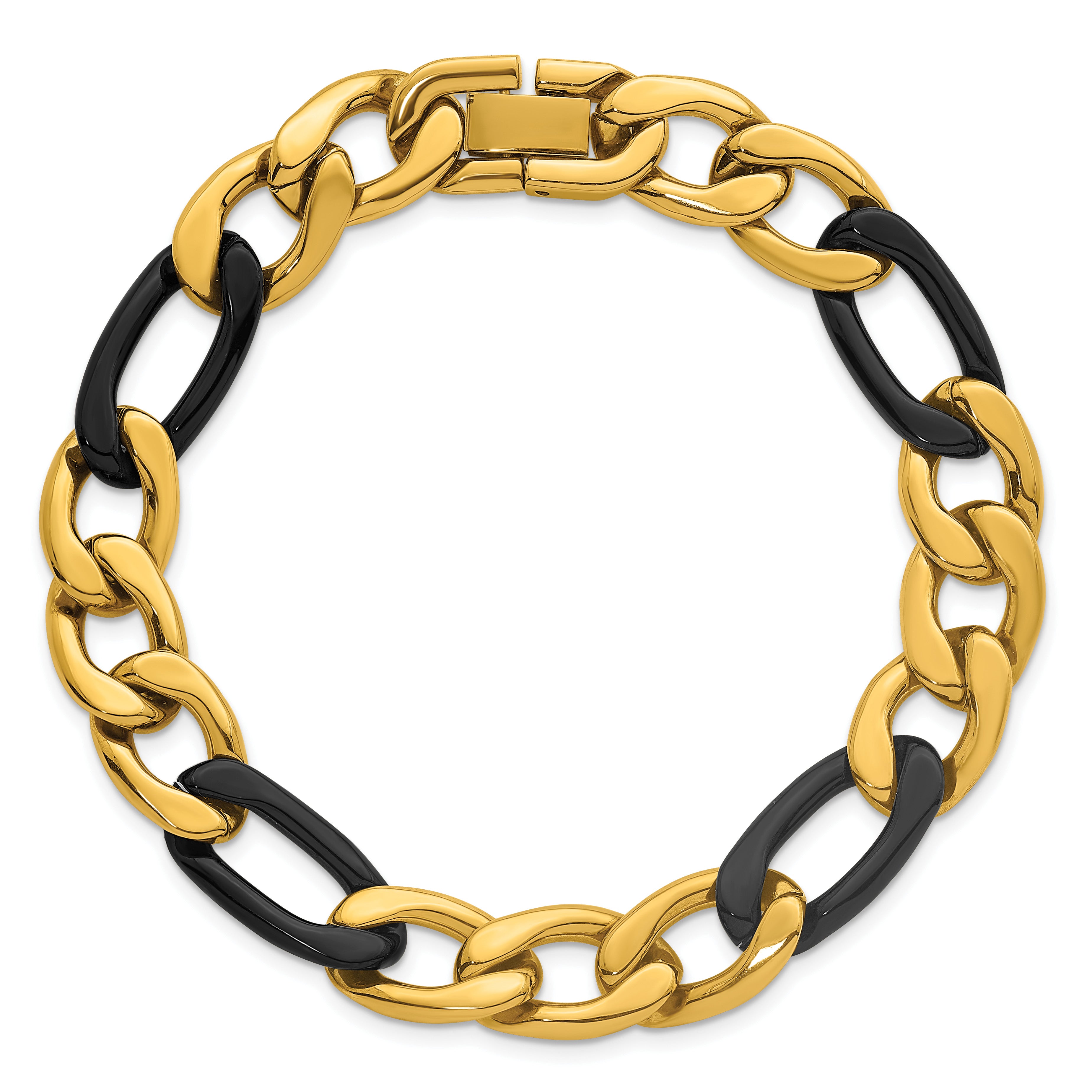 Polished Gold-Tone Stainless Steel Figaro Chain Bracelet 11mm