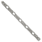 Polished Crystal Stainless Steel Figaro Chain Bracelet 12mm