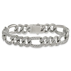 Polished Crystal Stainless Steel Figaro Chain Bracelet 12mm