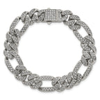 Polished Crystal Stainless Steel Figaro Chain Bracelet 12mm