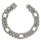 Polished Crystal Stainless Steel Figaro Chain Bracelet 12mm