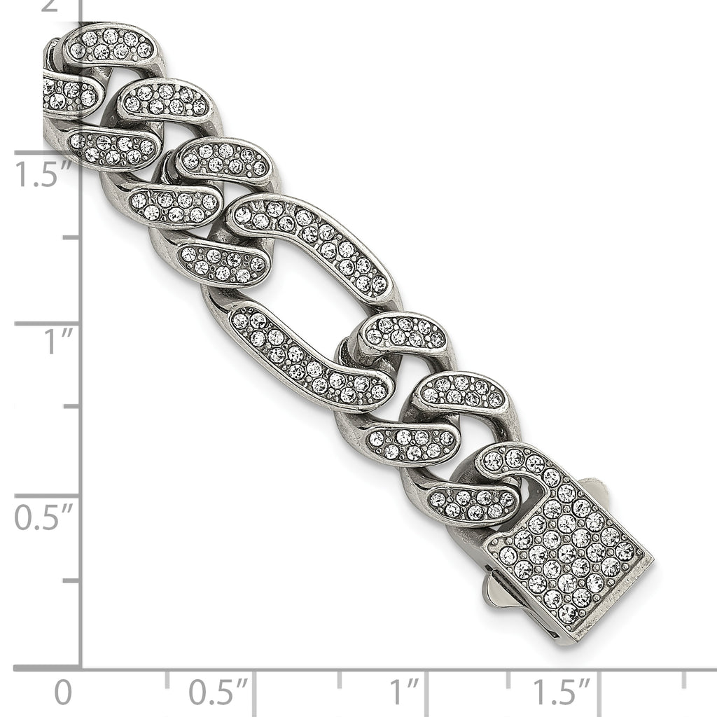 Polished Crystal Stainless Steel Figaro Chain Bracelet 12mm
