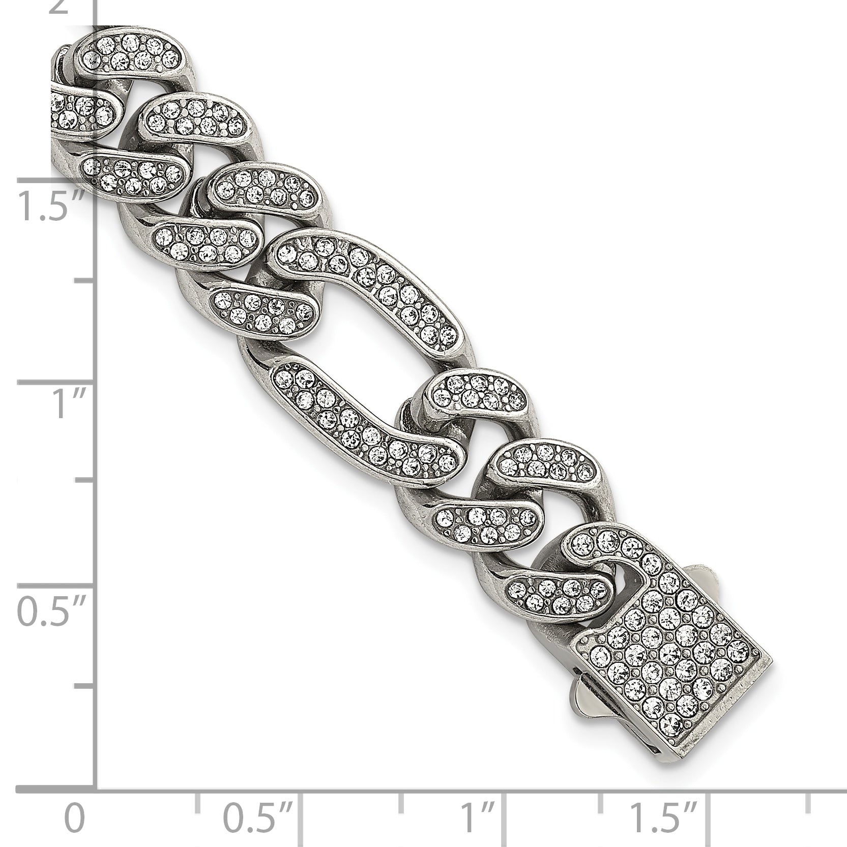 Polished Crystal Stainless Steel Figaro Chain Bracelet 12mm