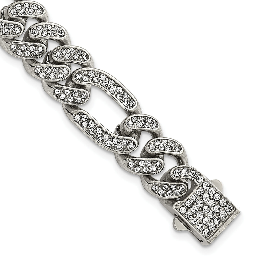 Polished Crystal Stainless Steel Figaro Chain Bracelet 12mm