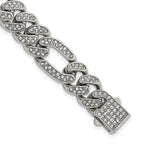 Polished Crystal Stainless Steel Figaro Chain Bracelet 12mm