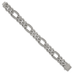 Polished Crystal Stainless Steel Figaro Chain Bracelet 16mm