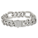 Polished Crystal Stainless Steel Figaro Chain Bracelet 16mm