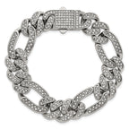Polished Crystal Stainless Steel Figaro Chain Bracelet 16mm