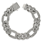 Polished Crystal Stainless Steel Figaro Chain Bracelet 16mm