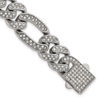 Polished Crystal Stainless Steel Figaro Chain Bracelet 16mm