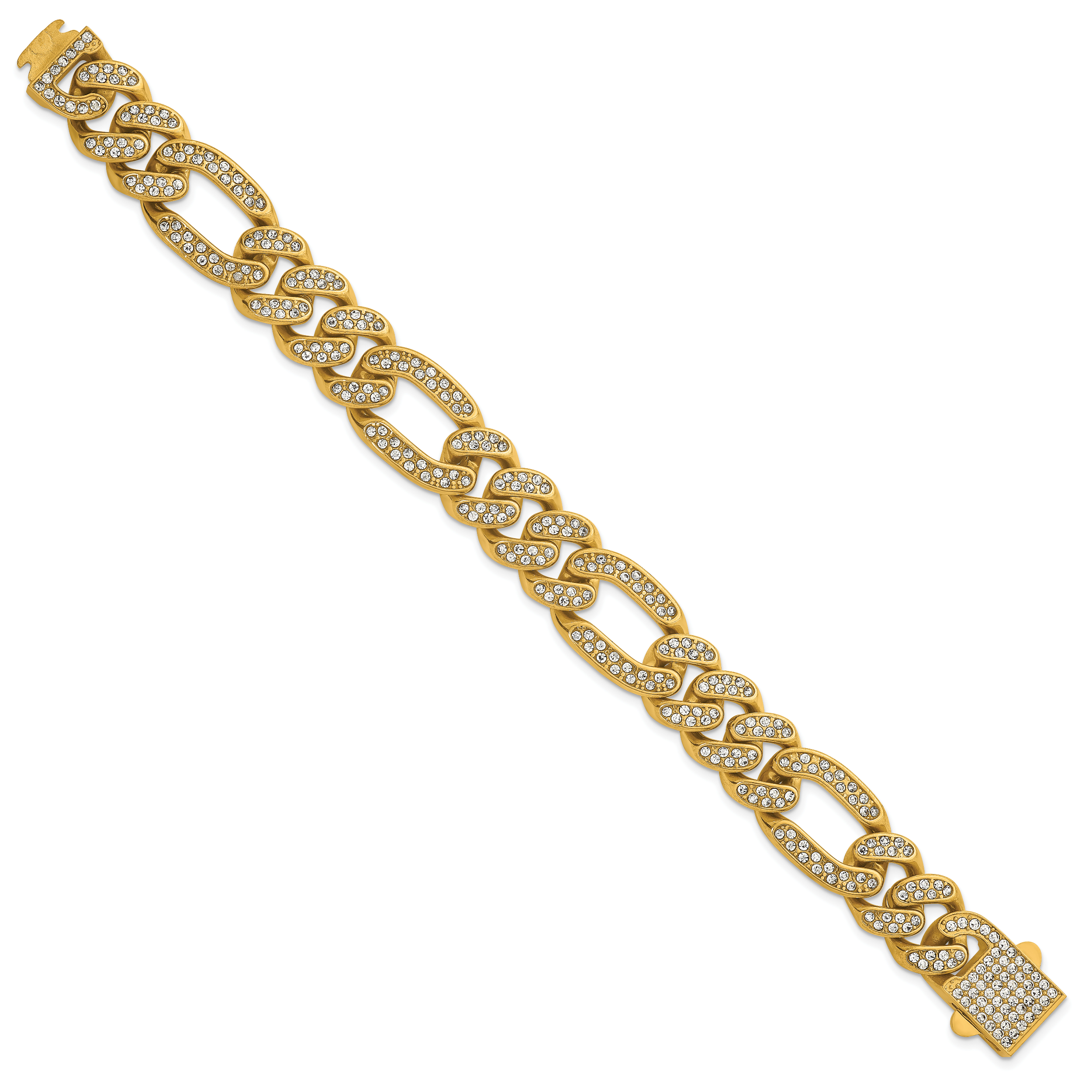 Gold-Tone Polished Crystal Stainless Steel Figaro Chain Bracelet 16mm Secondary image