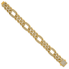 Gold-Tone Polished Crystal Stainless Steel Figaro Chain Bracelet 16mm