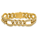 Gold-Tone Polished Crystal Stainless Steel Figaro Chain Bracelet 16mm
