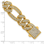Gold-Tone Polished Crystal Stainless Steel Figaro Chain Bracelet 16mm