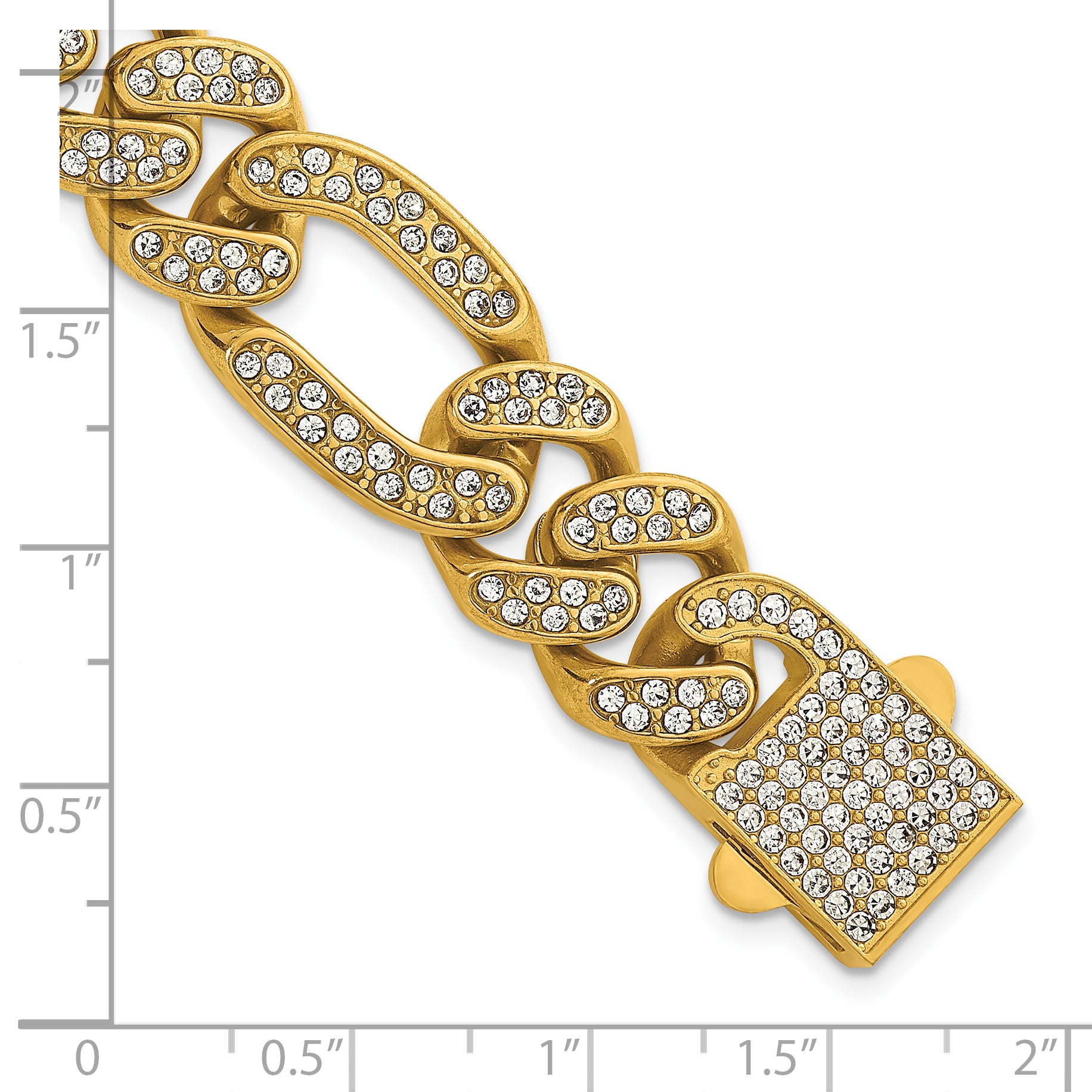 Gold-Tone Polished Crystal Stainless Steel Figaro Chain Bracelet 16mm