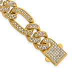Gold-Tone Polished Crystal Stainless Steel Figaro Chain Bracelet 16mm
