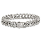 Polished Crystal Stainless Steel Curb Chain Bracelet 11mm