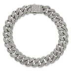Polished Crystal Stainless Steel Curb Chain Bracelet 11mm