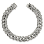Polished Crystal Stainless Steel Curb Chain Bracelet 11mm