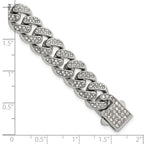 Polished Crystal Stainless Steel Curb Chain Bracelet 11mm