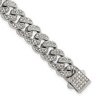 Polished Crystal Stainless Steel Curb Chain Bracelet 11mm