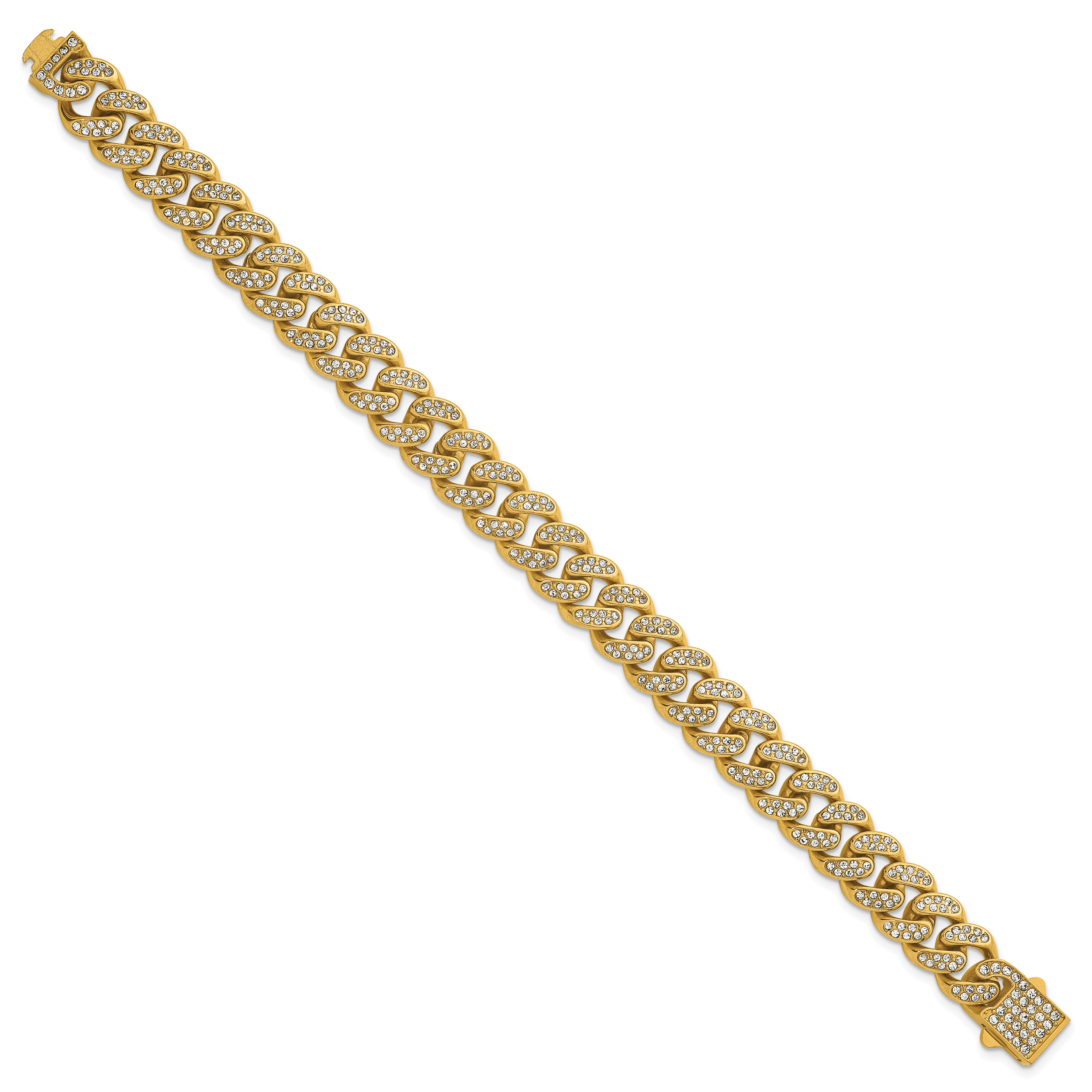 Gold-Tone Polished Crystal Stainless Steel Curb Chain Bracelet 11mm Secondary image