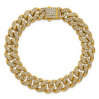 Gold-Tone Polished Crystal Stainless Steel Curb Chain Bracelet 11mm