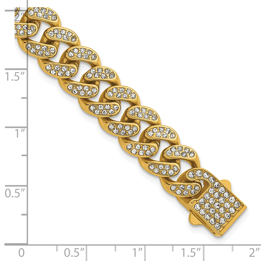 Gold-Tone Polished Crystal Stainless Steel Curb Chain Bracelet 11mm