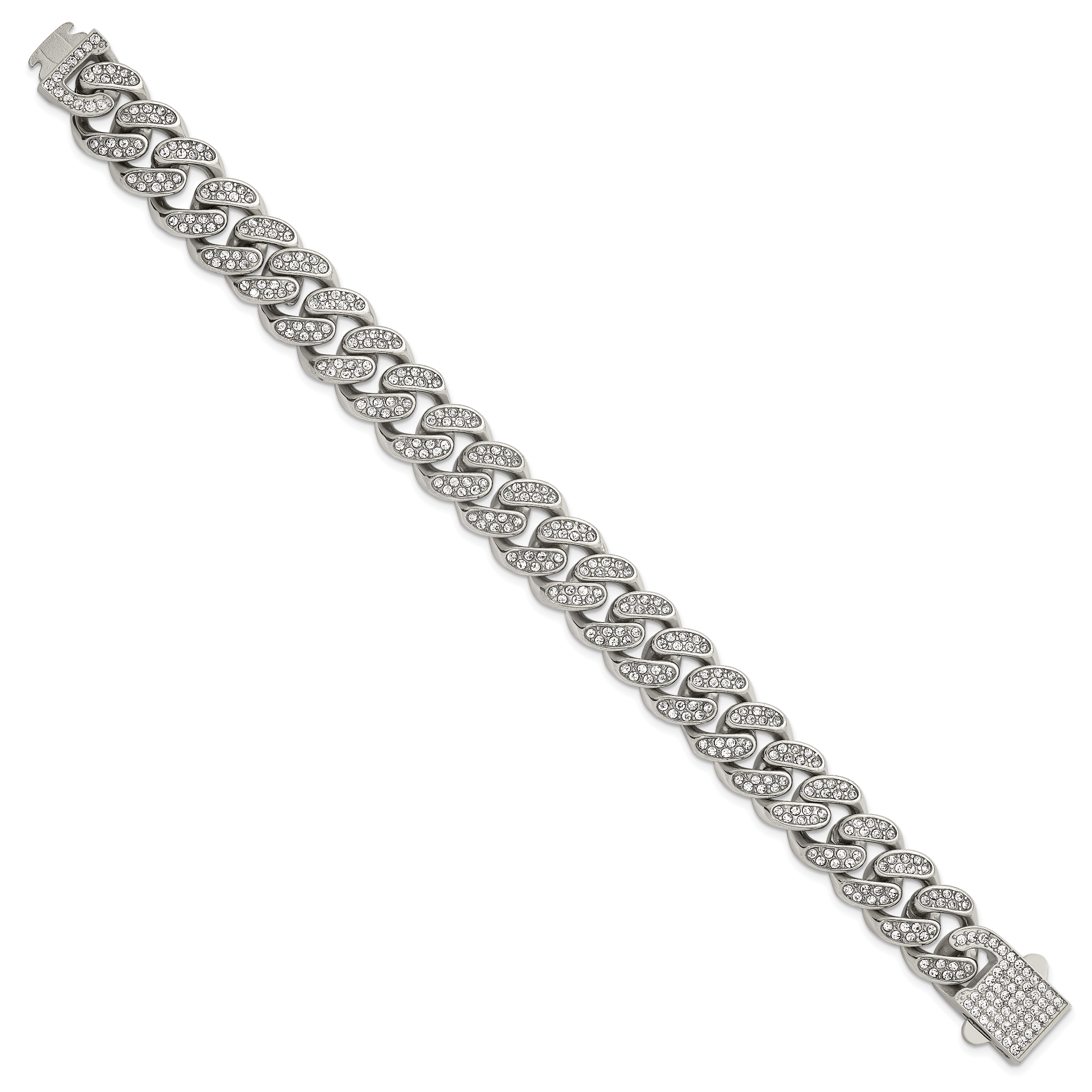 Polished Crystal Stainless Steel Curb Chain Bracelet 15mm Secondary image