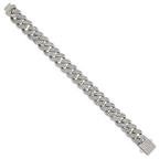 Polished Crystal Stainless Steel Curb Chain Bracelet 15mm
