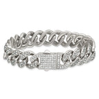 Polished Crystal Stainless Steel Curb Chain Bracelet 15mm
