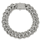 Polished Crystal Stainless Steel Curb Chain Bracelet 15mm