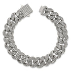 Polished Crystal Stainless Steel Curb Chain Bracelet 15mm