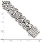 Polished Crystal Stainless Steel Curb Chain Bracelet 15mm