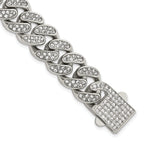 Polished Crystal Stainless Steel Curb Chain Bracelet 15mm