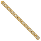 Gold-Tone Polished Crystal Stainless Steel Curb Chain Bracelet 15mm
