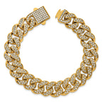 Gold-Tone Polished Crystal Stainless Steel Curb Chain Bracelet 15mm