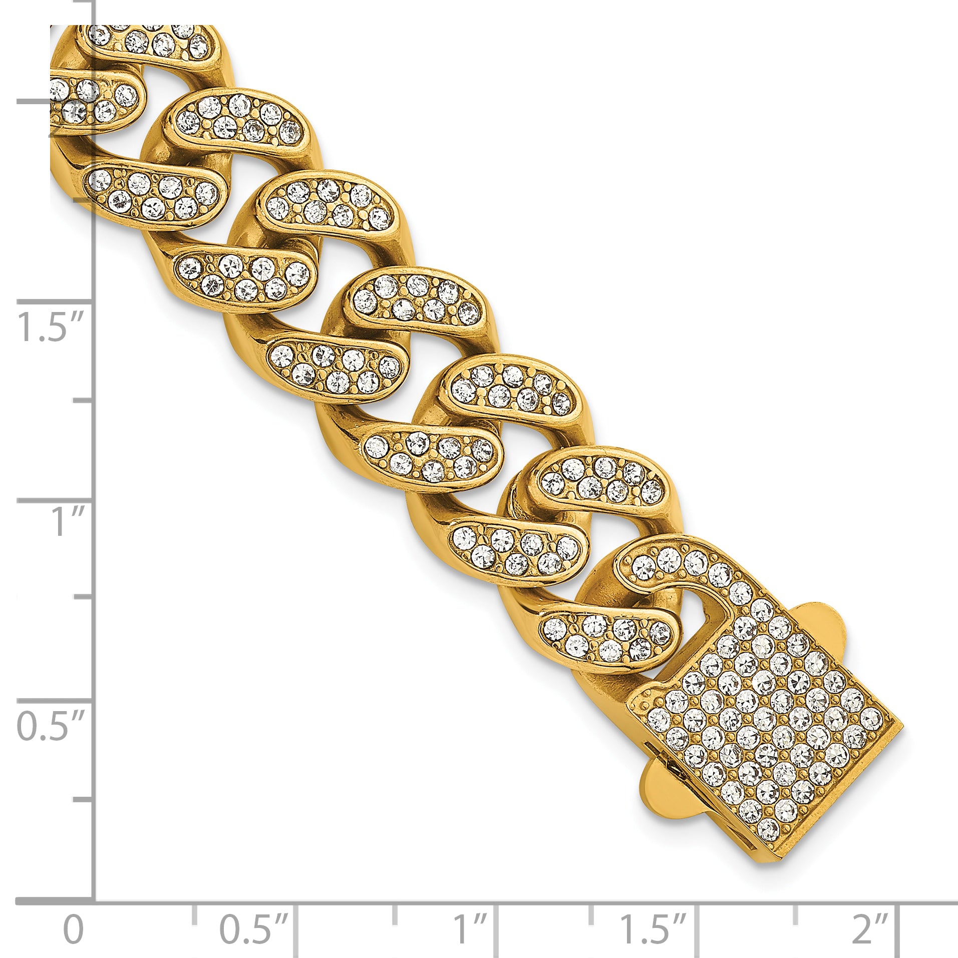 Gold-Tone Polished Crystal Stainless Steel Curb Chain Bracelet 15mm