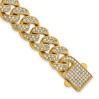Gold-Tone Polished Crystal Stainless Steel Curb Chain Bracelet 15mm