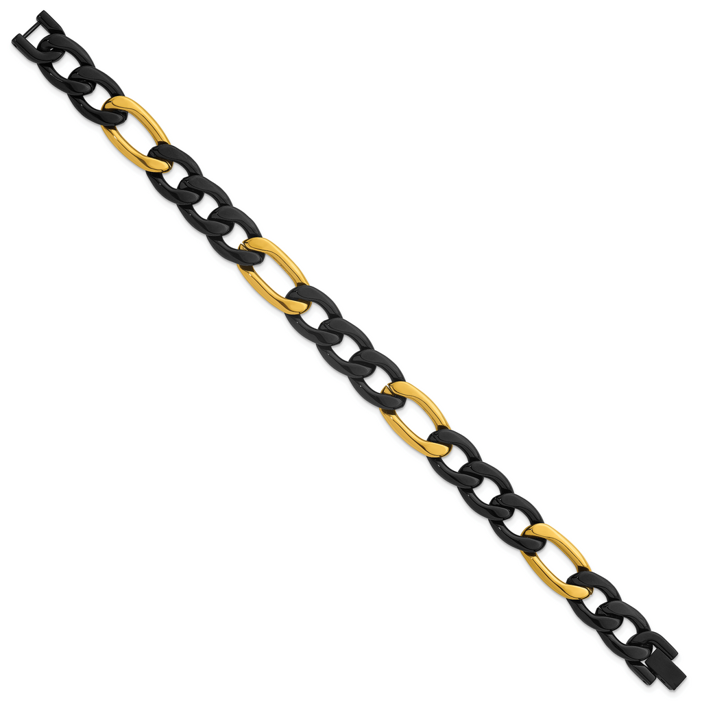 Polished Gold-Tone Stainless Steel Figaro Chain Bracelet 11mm 8.5in