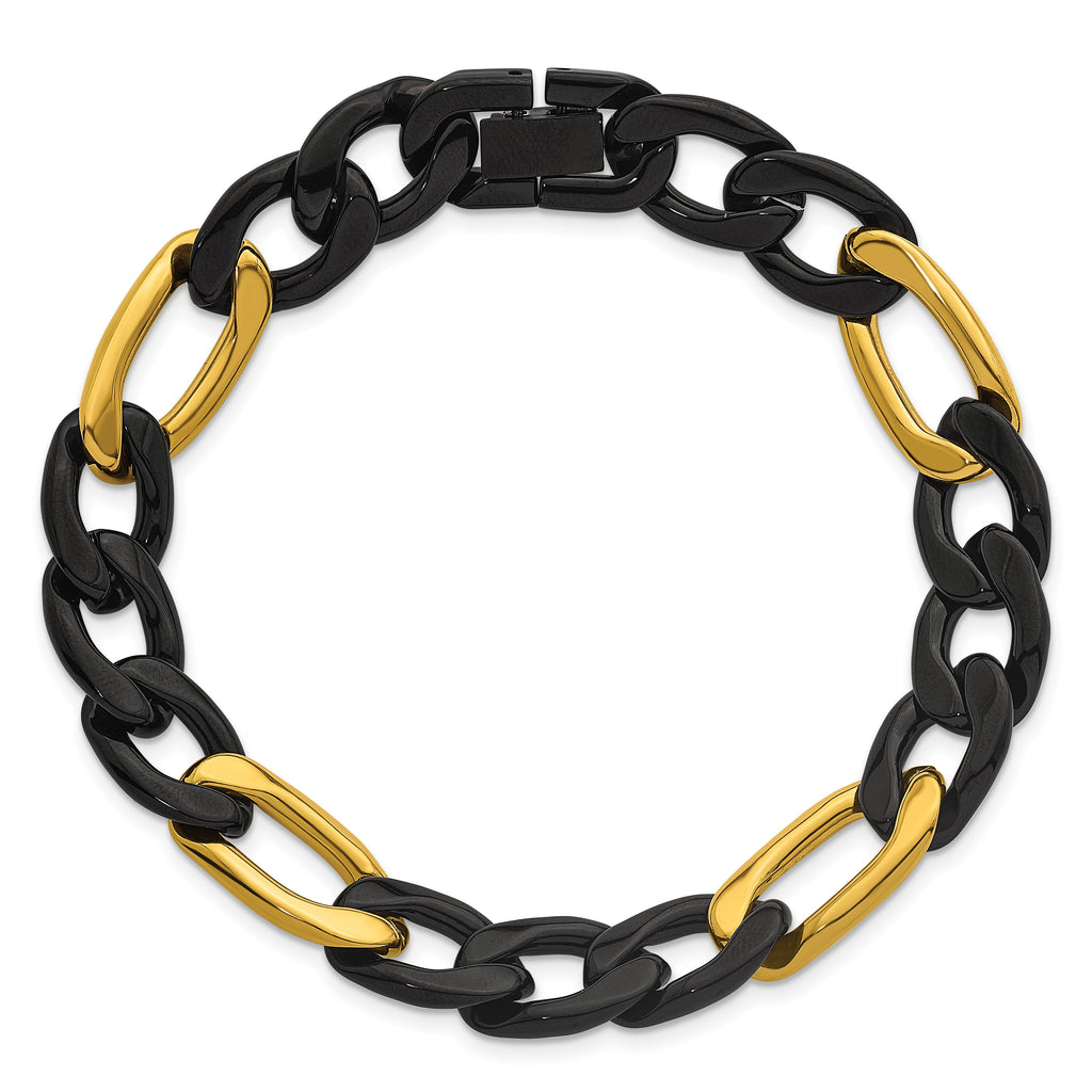 Polished Gold-Tone Stainless Steel Figaro Chain Bracelet 11mm 8.5in