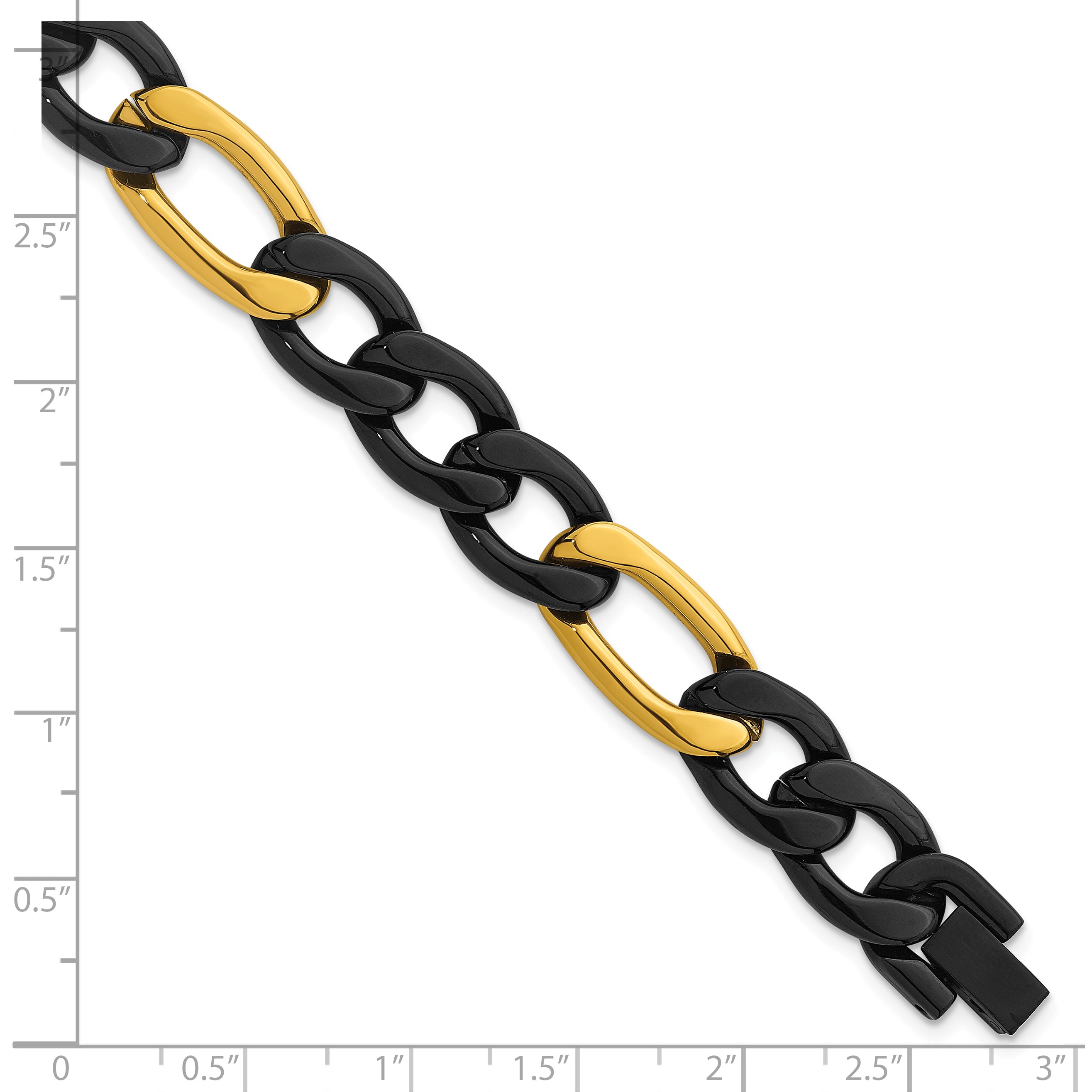 Polished Gold-Tone Stainless Steel Figaro Chain Bracelet 11mm 8.5in