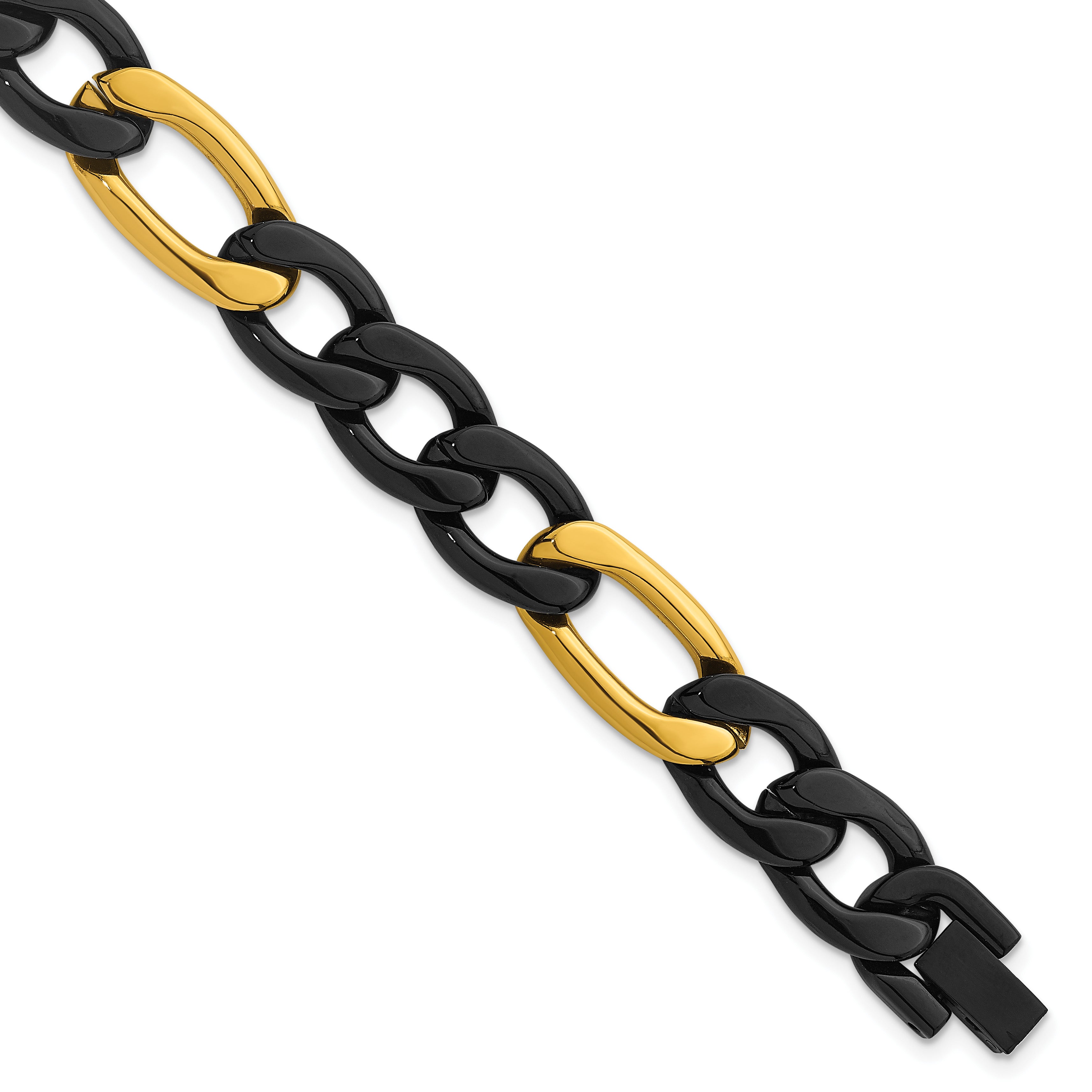 Polished Gold-Tone Stainless Steel Figaro Chain Bracelet 11mm 8.5in